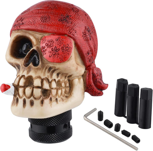 Skull Gear Shift Knob One-Eyed Pirate Racing Lever Stick Shifter Handle fit Most Manual Automatic Trucks SUV Cars, Red...