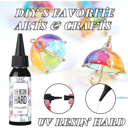 Clear Epoxy UV Resin Glue - Crystal Clear Epoxy Resin for Jewelry Making, DIY Crafts, Casting and Coating, Sunlight Activated Resin 200g...
