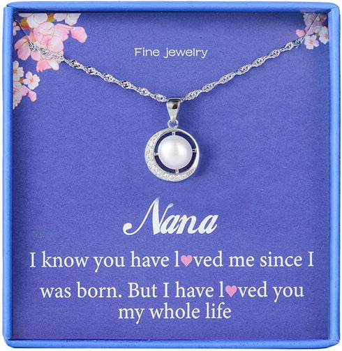 Nana Gifts Grandma Gifts for Grandma Pearl Necklace Pendant Moon Crystal CZ Cubic Zirconia Jewelry Birthday Grandmother Mothers day Gift Christmas...