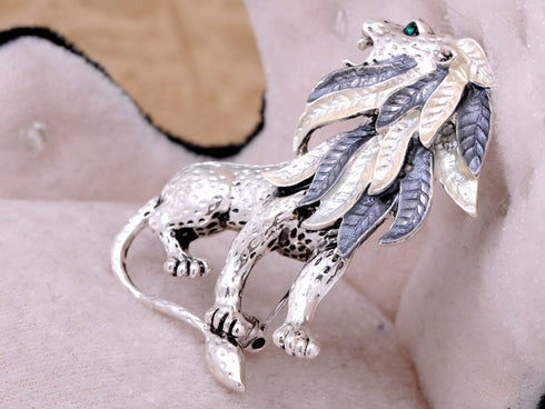 Alilang Silvery Tone Etched Grey Leaf Jungle Lion King Mane Brooch Pin...