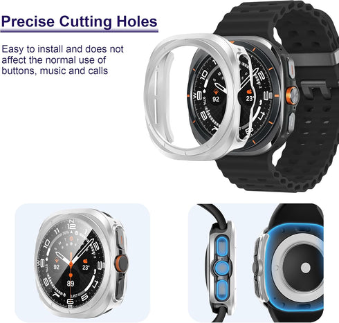 12+4 Pack Case for Samsung Galaxy Watch 7 Ultra 47mm with Tempered Glass Screen Protector, Waterproof Hard PC Scratch Resistant Protective Cover C...