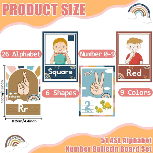 gisgfim 51Pcs ASL Alphabet Line Bulletin Board Set Sign Language Flash Cards ABC Number Learning American Sign Language Poster Wall Decor for Kid ...