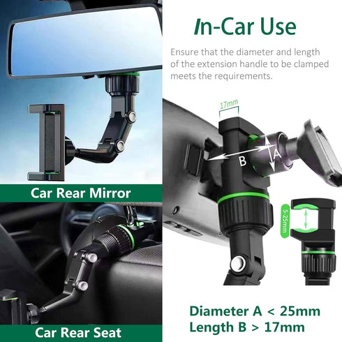 PKYAA Rearview Mirror Phone Mount Holder for Car, 360° Rotating , Multifunctional Mount Phone and GPS Holder Universal Car Phone Holder for All Sm...