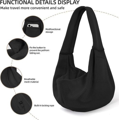 Dog Carrier Sling - Ultra Breathable Reversible Puppy Carrier Purse with Storage Pocket, Travel Safety Harness, Hand-Free Dog Sling Carrier for Ca...