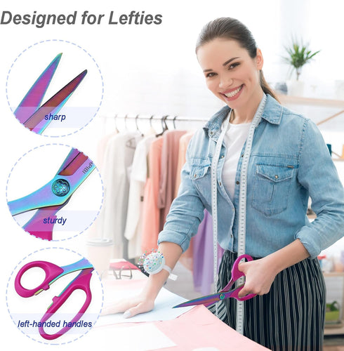 Left Handed Scissors Set of 2 Pack (9" Heavy Duty Titanium Coating Fabric Shears & 5" Small Scissors) for Sewing/Crafting/School/Office Use, Great...