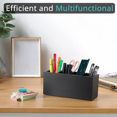 Pencil Pen Holder for Desk, Wooden Office Desk Organizers and Accessories with 4 Slots for Countertop, Makeup Brush Holder Organizer for Bathroom ...