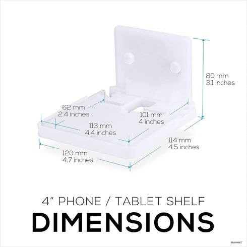 4" Small Wall Mount Shelf with Tablet & Phone Holder, Use for Baby Monitors, Bedside, Decor, Cameras, Speakers & More, Adhesive & Screw-in (White)...