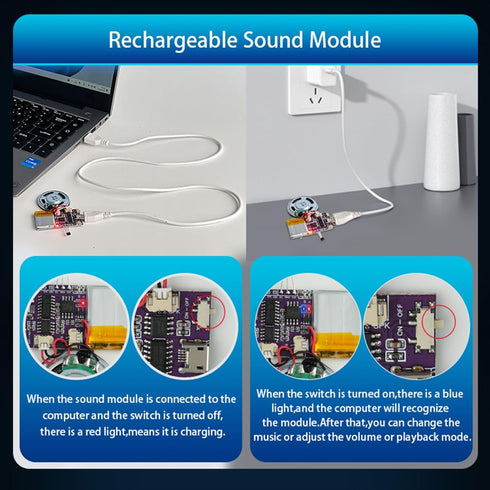 Voice Module, Magnet Sensor Control Activated MP3 Music Sound Chips, 16MB Sound Module for Crafts, Christmas, New Year Greeting Cards, Box with Sp...