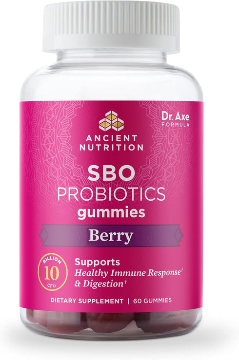 Ancient Nutrition Probiotics, SBO Probiotics Berry Gummies 10 Billion CFUs*/Serving, Healthy Digestive and Immune Response Support, Gluten Free, R...
