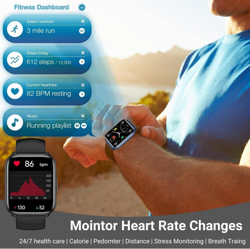 Smart Watch for Men Women, 1.8" Touch Screen, 100+ Sport Mode Activity Fitness Tracking Watch with Heart Rate SpO2 Monitor, 5ATM Waterproof Swim W...