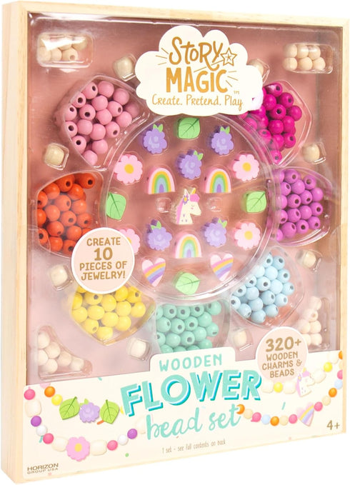 Story Magic Wooden Flower Bead Set, Over 300 Large Hole Wood Beads & Charms for Beading Bracelets, Bracelet Making Kit, Flower Bracelet Kit, Whims...