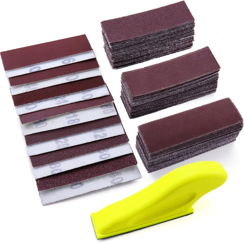 POLIWELL Micro Sanding Tools 3.5” x 1” Detail Sander for Small Projects, Mini Handle Sander Kit+ Sandpaper 40 80 120 180 240 400 600 Grit for Craf...