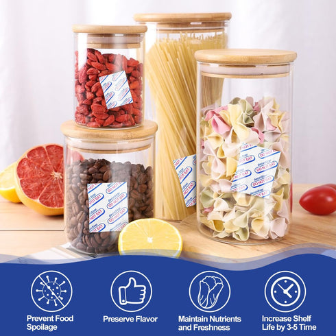 100 Packs 100CC Oxygen Absorbers (10 Packs of 10), Food Grade Oxygen Absorbers for Long Term Food Storage in Vacuum Bag, Applicable to Mason Jars,...