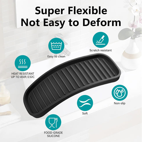 Silicone Sponge Holder Kitchen Sink Organizer Tray Dish Caddy Soap Dispenser, Scrubber Spoon Holder,Dishwashing Accessories 2 Pack (Black)...