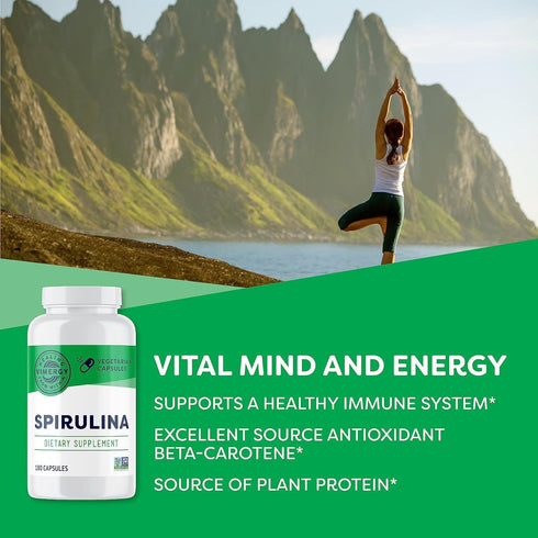Vimergy Natural Spirulina Capsules – Super Greens Supplement – Nutrient Dense Blue-Green Algae Superfood Capsules - USA Grown, Non-GMO, Soy-Free, ...