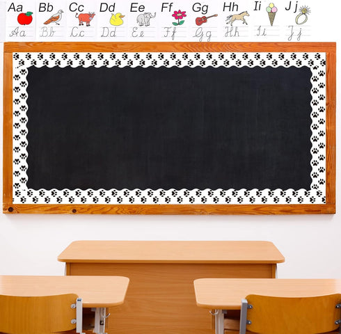 Whaline 69Ft Dog Paw Bulletin Board Border White Black Pet Paw Decoration Borders Animal Print Trim Border Cute Bulletin Board Stickers for School...