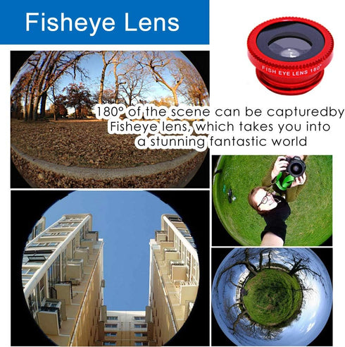 KINGMAS 3 in 1 Universal Fish Eye & Macro Clip Camera Lens Kit for iPad iPhone 7 6 5 Samsung BlackBerry HTC and Most Smartphones (Red)......