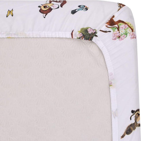 Disney Vintage Bambi - Tan, Green and White, Bambi and Thumper Floral Nursery Polyester Fitted Crib Sheet...