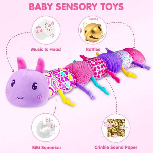 Baby Toy 0-12 Months,Baby Infant Musical Stuffed Animal Soft Toy with Multi-Sensory Crinkle, Rattle & Textures,Baby Girl Toy Birthday Gift,Caterpi...