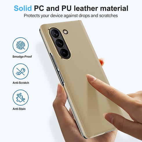 Z Fold 6 Case for Samsung Galaxy Z Fold 6 Phone Case, Clear View Mirror Flip Case with Kickstand, Cover for Samsung Z Fold 6 5G Case PU Leather He...