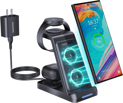 3 in 1 Wireless Charging Station for Samsung,Fast Phone Charger Station for Samsung Galaxy S24 S23 S22 S20 Ultra Z Flip Fold 5/4/3Galaxy Watch 6/5...