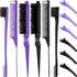 12 Pieces Hair Brush Set, Nylon Teasing Hair Brushes 3 Row Salon Teasing Brush, Double Sided Hair Edge Brush Smooth Comb Grooming, Rat Tail Combs ...