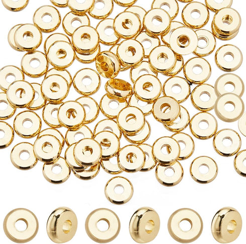 SUNNYCLUE 1 Box 200Pcs Gold Beads 6mm Real 18K Gold Plated Brass Heishi Disc Beads Bulk Flat Round Thick Loose Spacer Bead Golden Rondelle Metal B...