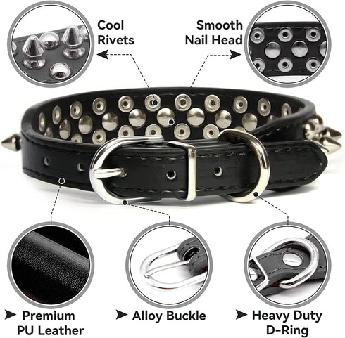 Spiked Dog Collar, Mushrooms Rivet Studded Adjustable Pu Leather Pet Collars for Cats Puppy Dogs (M, Purple)...