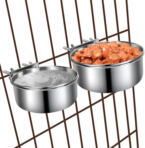 Dog Kennel Food and Water Bowls, 2 Pack Hanging Metal Dog Bowls No Spill, Stainless Steel Dog Dish for Small & Medium Dogs (6.3 * 2.6” & 5.5 * 2.4...