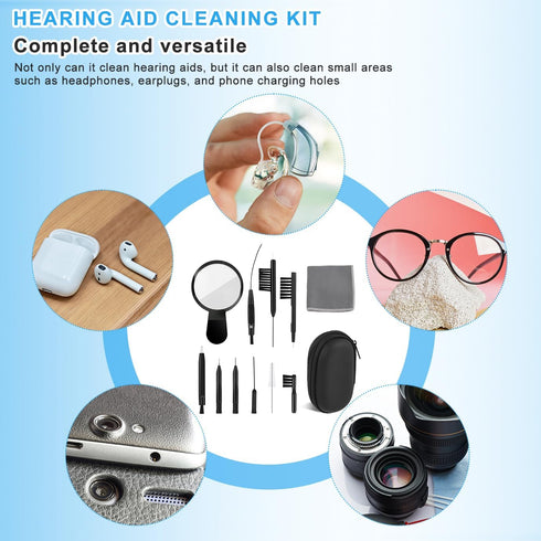WXJ13 Hearing Aid Cleaning Kit, 13 Pieces, Includes Nylon Brushes, Magnifier, Ventilation Rod, Screwdriver, Case for Headphones, Earplugs, Mobile ...