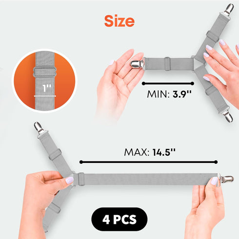 5 STARS UNITED Bed Sheet Straps Set | Easy to Use Adjustable Elastic Fasteners with Metal Clips | Sheet Holders for Corners | Fitted Sheet Clips t...