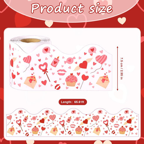Valentines Day Bulletin Board Borders, 65.6 feet Self-Adhesive Heart Bulletin Board Borders Decorative Bulletin Trim Border Bulletin Board Sticker...