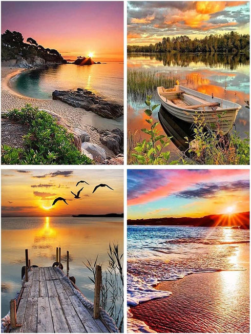 LWZAYS 4 Pack Cross Stitch Kits-Stamped Cross Stitch Kits for Adults Landscape Counted DIY Embroidery Needlepoint Kits Home Decor 12x16inch...