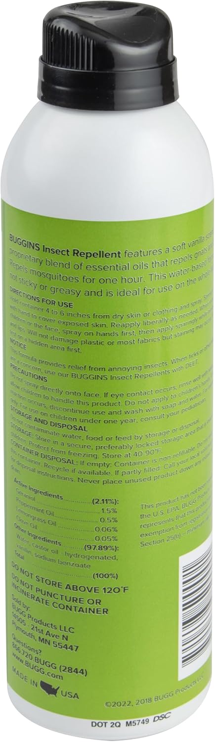 BUGGINS Original - Insect Repellent - Mosquitoes & Gnats, DEET Free, Non-Greasy - 6 oz Continuous Spray Can...