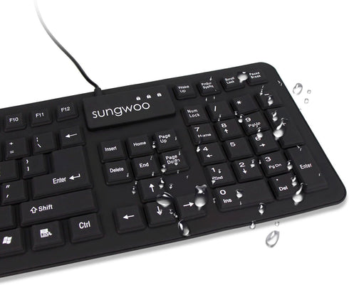 sungwoo Foldable Silicone Keyboard USB Wired Standard Keyboard Waterproof Rollup Keyboard for PC Notebook Laptop, Full Size (Black)...