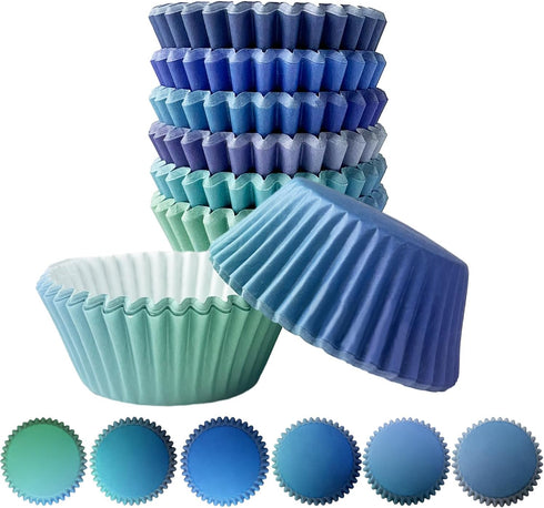 qiqee 300PCS Standard Gradient Cupcake Liners Cupcake Cups 6 Designs Blue Gradient Cupcake Papers Baking Cups Cupcake Wrappers (Medium Size)...