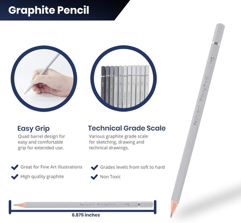 Pacific Arc Premium Graphite Drawing Pencils for Artists, Tech Pack - Professional Pencils for Drawing, Drafting, Sketching and Shading 12 Pk. - G...