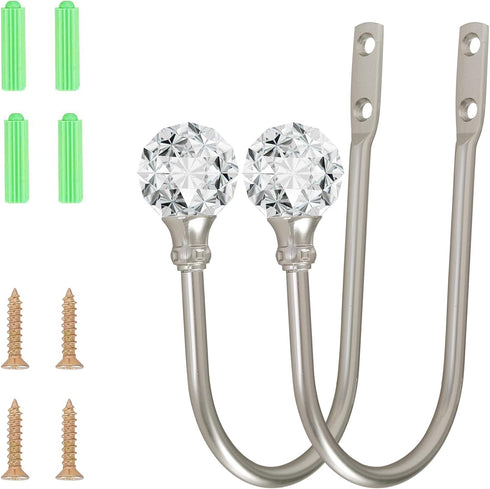 Curtain Holdback, 2pcs Wall Mounted Drapery Tiebacks with Clear Crystal Ball, Heavy Duty Metal Decorative Window Drapery Curtain Holder Curtain Ho...