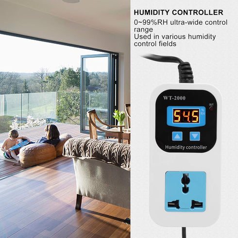 Fafeicy WT2000 110-220V Digital Humidity Controller, Humidify Dehumidification Switch Socket, 0%~99% RH Control Range Used in Humidity Control Fie...