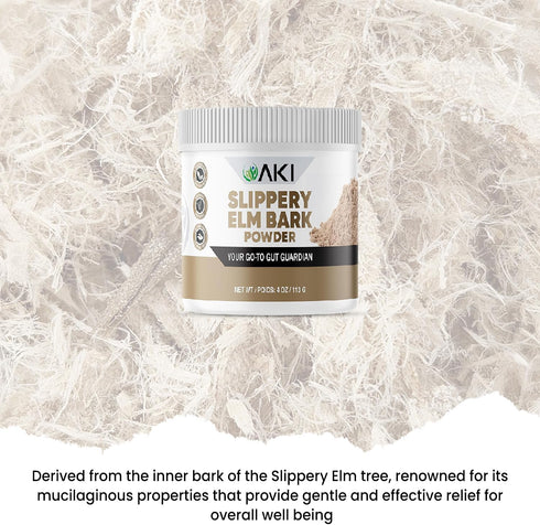AKI Slippery Elm Bark Powder - Plant-Based Protein, Soothing Remedy for Digestive Wellness & Throat Comfort - Vegan-Friendly, Gluten-Free, Non-GMO...