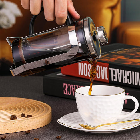 French Press Coffee Maker Carafe Coffee Presser Heat Resistant Glass with 3 Level Filtration System Stainless Steel Brews Coffee and Tea Press 12 ...
