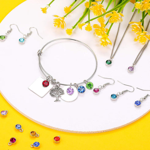 Hicarer 108 Pieces Crystal Birthstone Charms DIY Jewelry Necklace Bracelet Beads Pendant with Rings Mixed Handmade Round Crystal Charm for Earring...