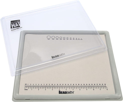 The Beadsmith Treasure Mat Tray and Mat - 11 x 14 Inches - Grey Flocked Tray with Cover - Non-Slip, Rubber Base Mat - Design Board for Jewelry Mak...