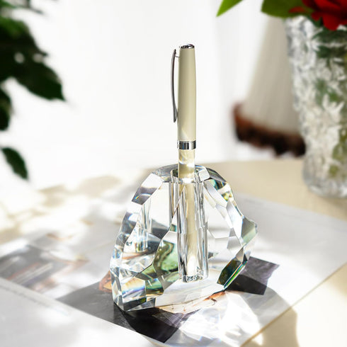 QFkris 3.5'' Crystal Signature Fountain Pen & Pencil Holder Heart Shaped Glass Cut Pen Stand Office Supplies Desktop Organizer Desk Decoration Stu...