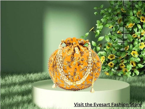 Women Potli Bag Gota Patti Work Embroidered Golden work Handbag Silk Purse Party wedding Clutch Gifting Pearls...
