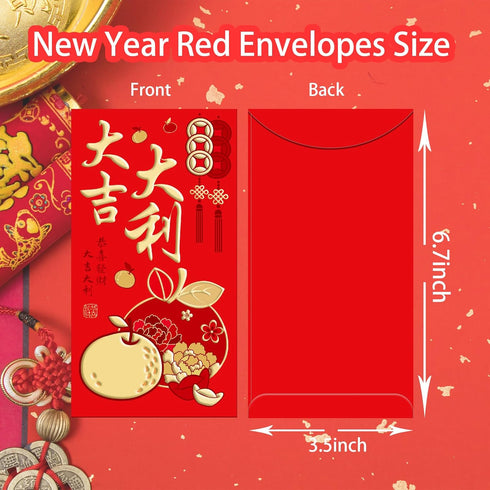 36 Pcs 6 Designs Chinese New Year Red Envelopes 2024, Heavy Duty Hong Bao Lucky Money Cash Envelopes Red Packets Lai See for Lunar Dragon New Year...