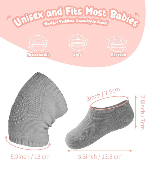 BOSONER Baby Crawling Anti-Slip Knee and Socks for Boys And Girls Best Infant Gift, Unisex Baby Toddlers Kneepads (Blue Pink Grey) 6-24 Months...
