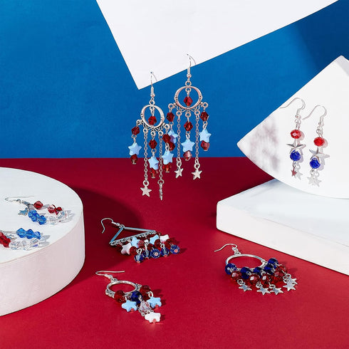 SUNNYCLUE 1 Box 366Pcs DIY 10 Pairs American Flag Patriotic Dangle Bohemian Earrings Making Kit 4th of July Independence Day Chandelier Charms Red...