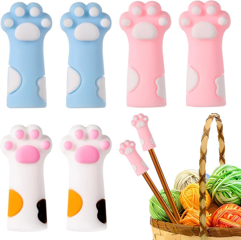 6pcs Cat Paw Knitting Needle Stoppers, Silicone Cute Knitting Needle Point Cap Protectors Stitch Stoppers Needle Tip Covers Knitting Accessories f...