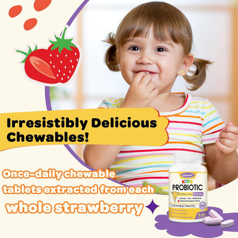 Kids Probiotic Chewables for Digestive Health with 5 Billion CFUs, Prebiotics and Probiotics for Kids for Gut Health, Immune Support, Nutrient Abs...